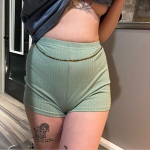 Women's Green Ribbed Shorts